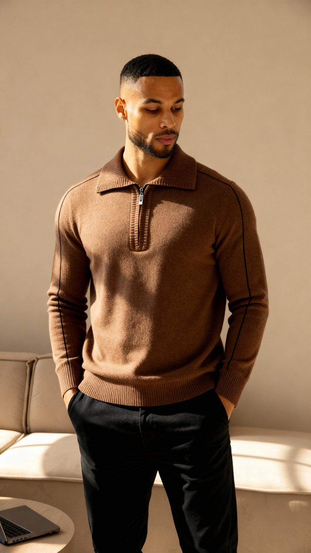 Elliot - Polo de manga larga de punto con cremallera en el cuello
