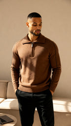 Elliot - Polo de manga larga de punto con cremallera en el cuello