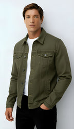 Chaqueta vaquera para hombre - Estilo vaquero clásico con botones en la parte delantera y bolsillos en el pecho para uso informal y elegante.