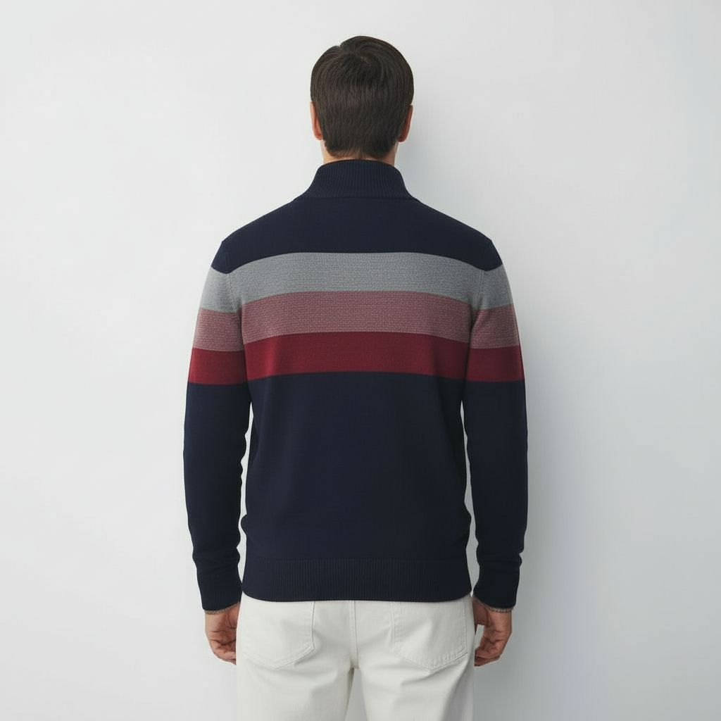 Gestreifter Herren-Pullover mit Stehkragen - Stylische Strickwaren