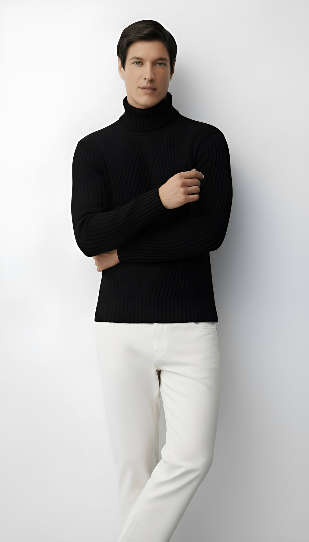 Herren-Rippenstrickpullover mit Rollkragen - Pullover aus Wollmischung für Smart-Casual & Winterkleidung