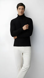 Herren-Rippenstrickpullover mit Rollkragen - Pullover aus Wollmischung für Smart-Casual & Winterkleidung