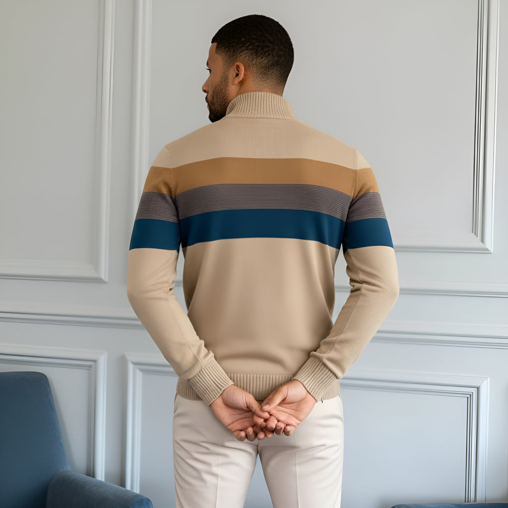 Gestreifter Herren-Pullover mit Stehkragen - Stylische Strickwaren