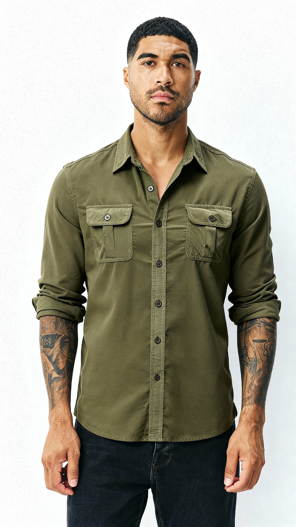 Camisa Utilitaria de Hombre - Cuello Clásico Abotonada con Bolsillos de Solapa | Ropa de Trabajo Casual Inteligente con Textura