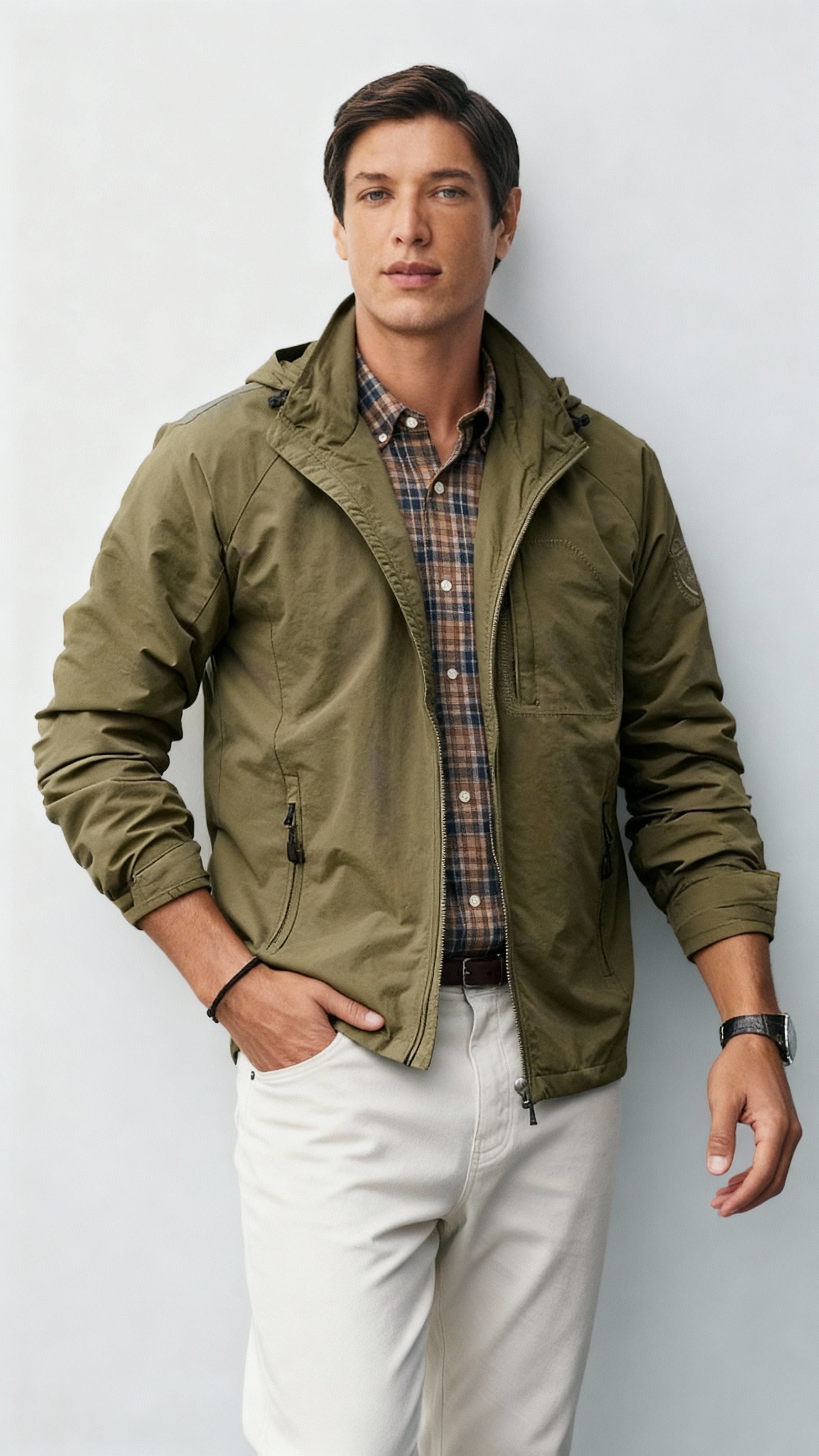 Men's Lightweight Hooded Jacket - Zip-Up Windbreaker for Casual & Outdoor Wear