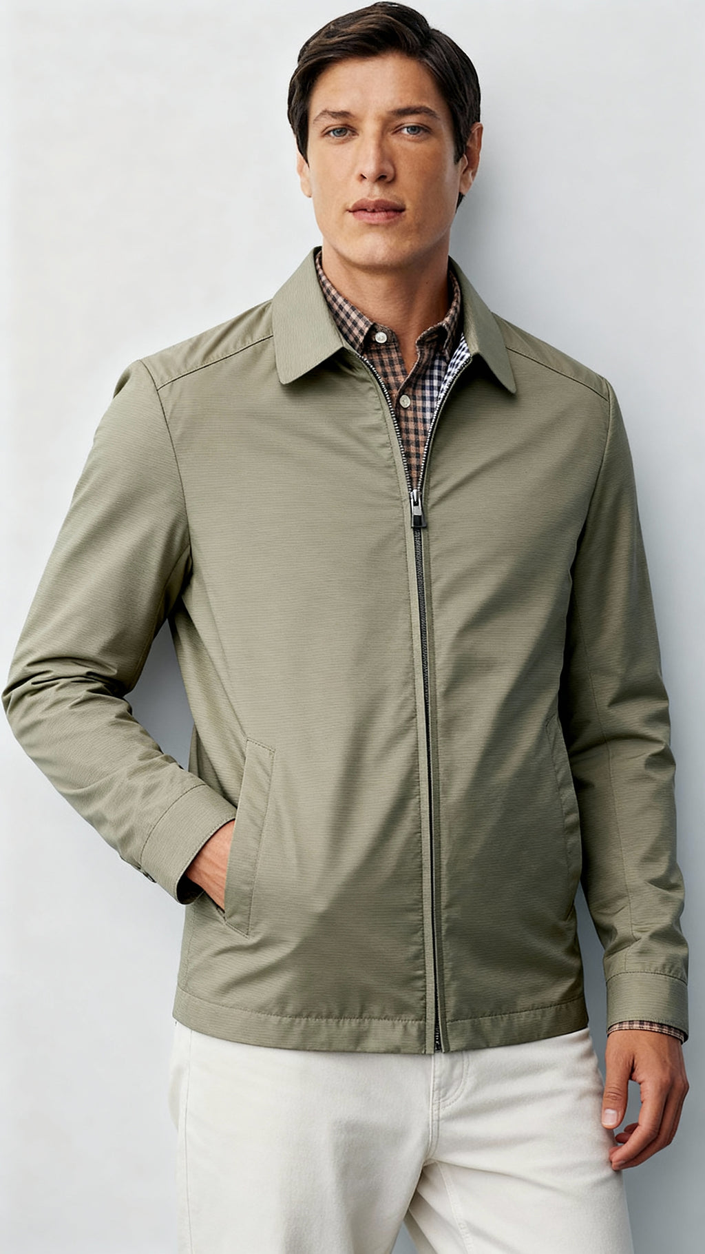 Chaqueta Harrington para hombre - Cremallera clásica con forro a cuadros y cuello atemporal