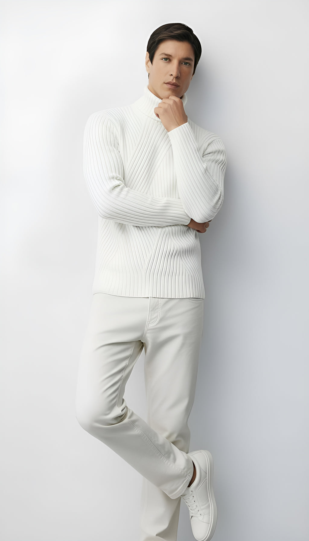 Herren-Rippenstrickpullover mit Rollkragen - Pullover aus Wollmischung für Smart-Casual & Winterkleidung