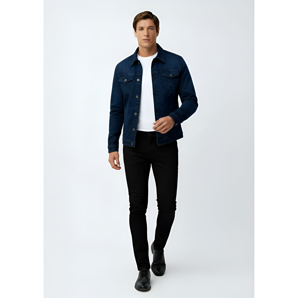 Chaqueta vaquera para hombre - Estilo vaquero clásico con botones en la parte delantera y bolsillos en el pecho para uso informal y elegante.