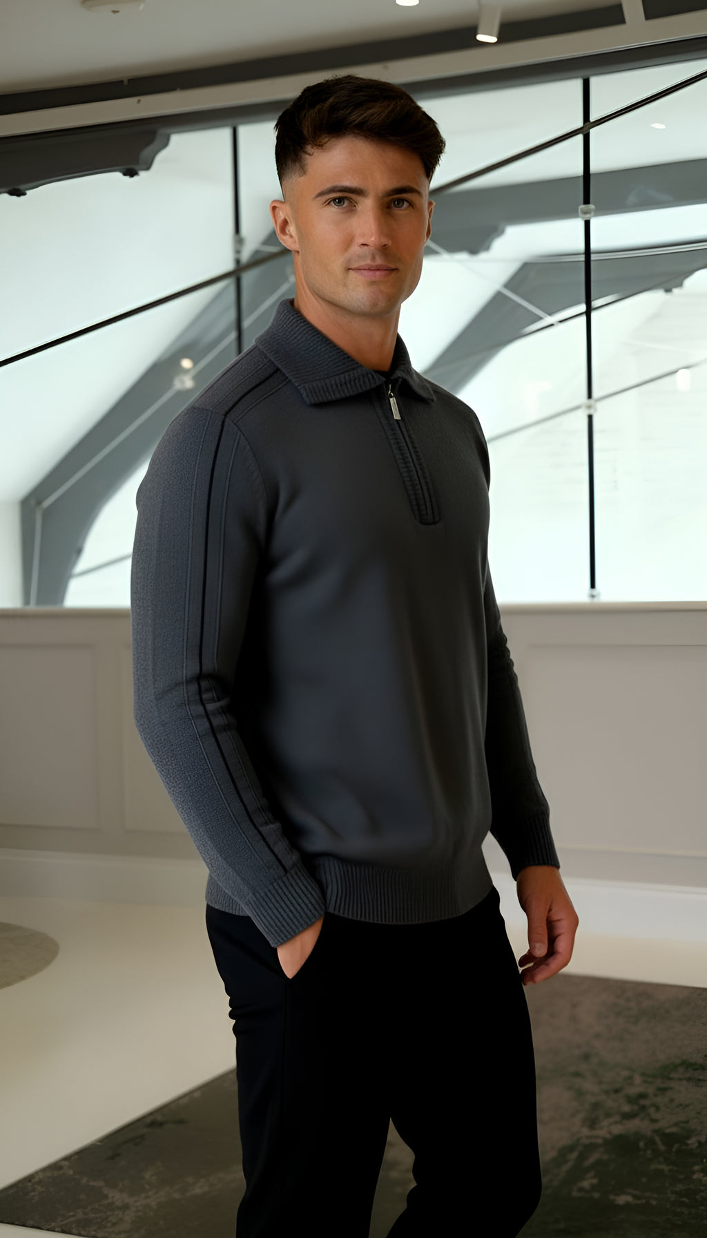Elliot - Polo de manga larga de punto con cremallera en el cuello