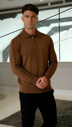 Elliot - Polo de manga larga de punto con cremallera en el cuello