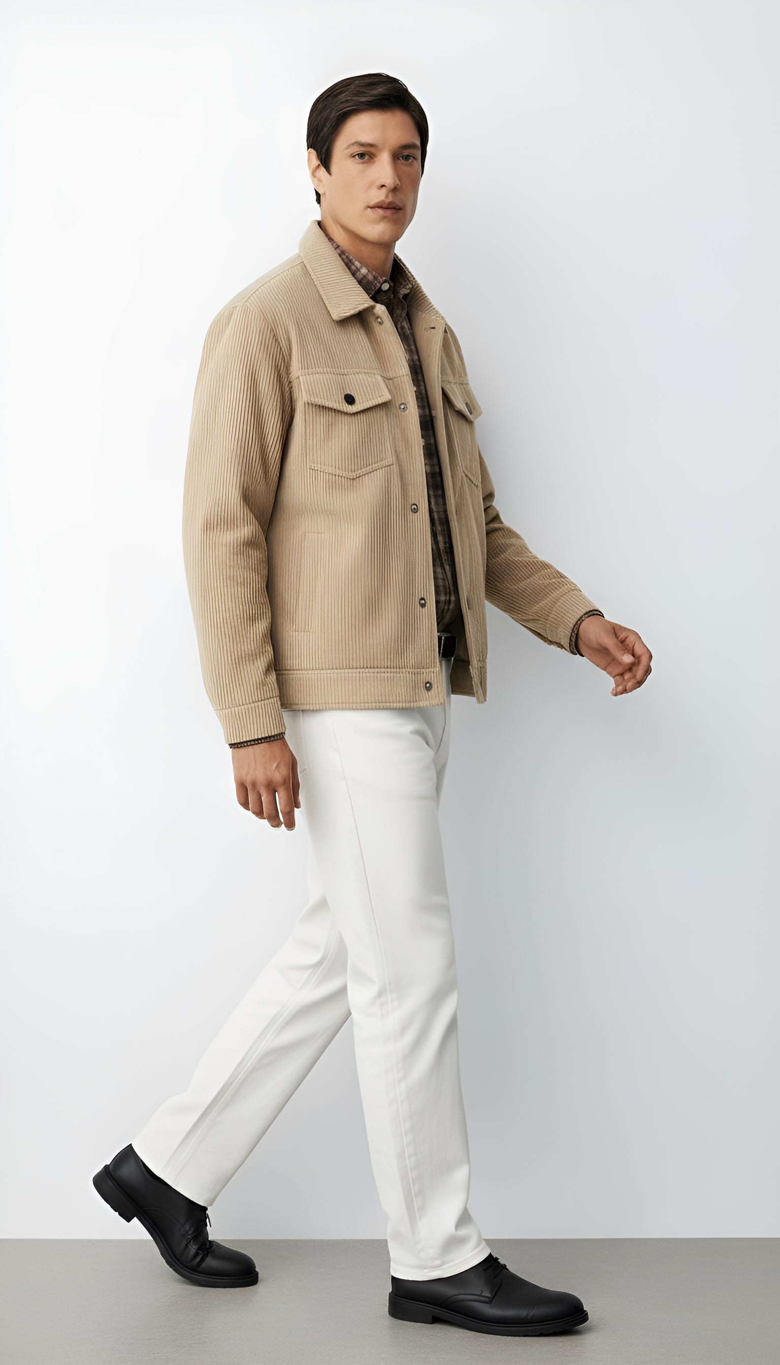 Men’s Button-Front Jacket with Shirt Collar and Chest Pockets – Casual Lightweight Overshirt