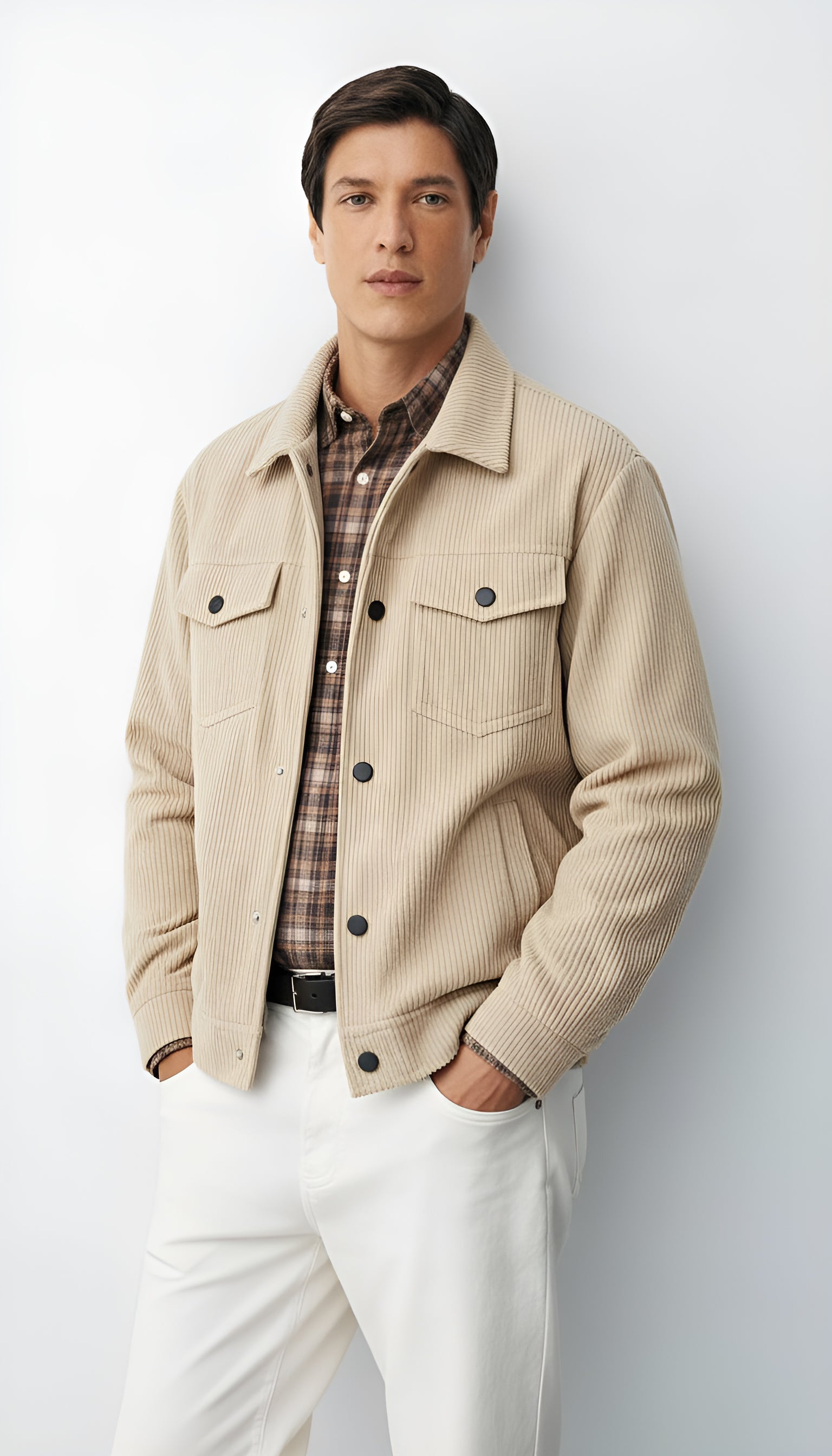 Men’s Button-Front Jacket with Shirt Collar and Chest Pockets – Casual Lightweight Overshirt