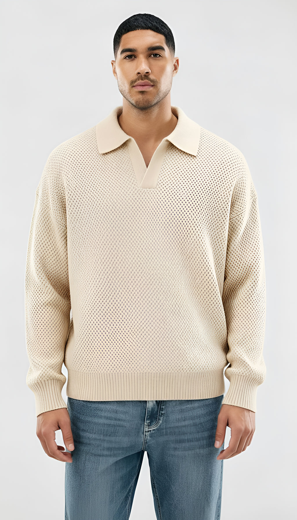 Polo de punto de manga larga - Hombre, corte holgado