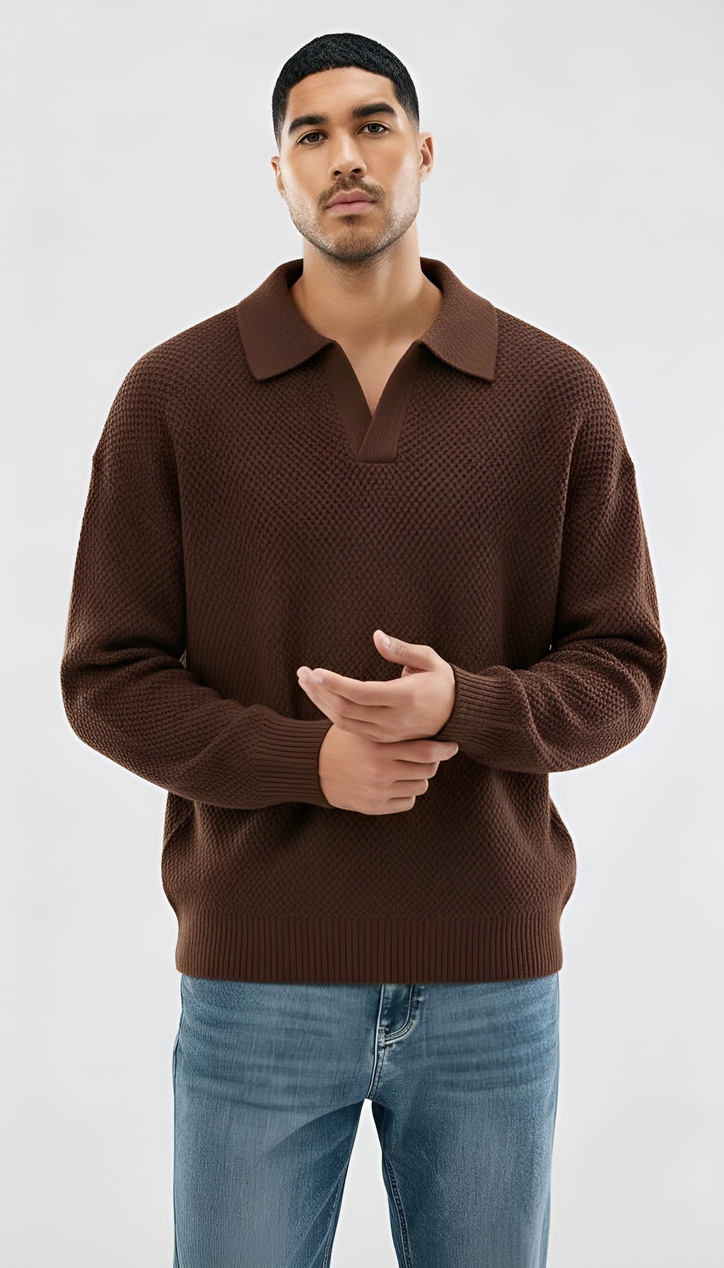 Polo de punto de manga larga - Hombre, corte holgado