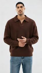 Polo de punto de manga larga - Hombre, corte holgado