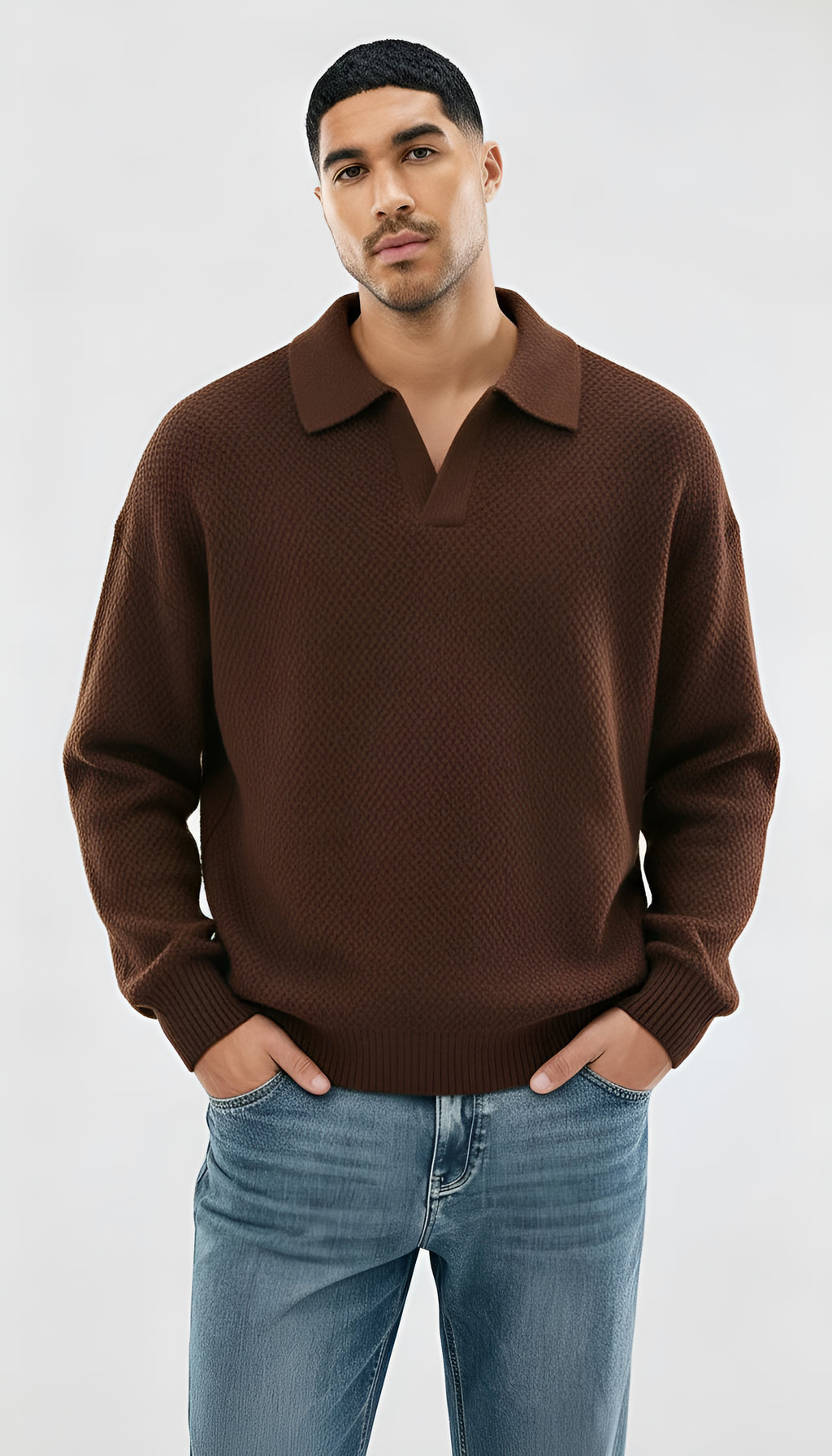 Polo de punto de manga larga - Hombre, corte holgado