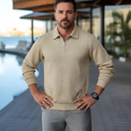 Polo a maniche lunghe da uomo - Quarter-Zip con motivo strutturato e colletto strutturato