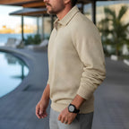 Polo a maniche lunghe da uomo - Quarter-Zip con motivo strutturato e colletto strutturato