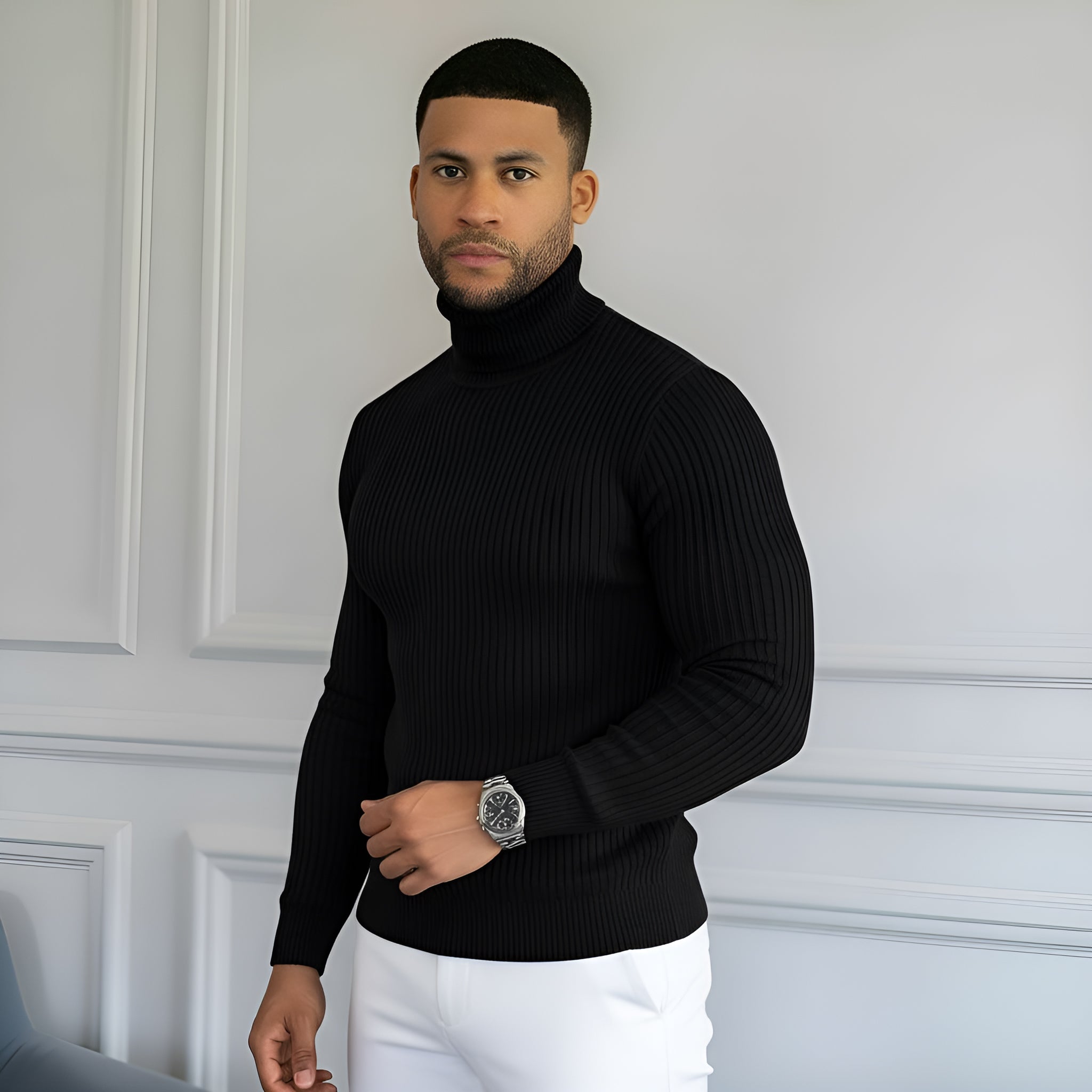 Pull classique à col roulé pour hommes - Tricot doux, chaud et élégant