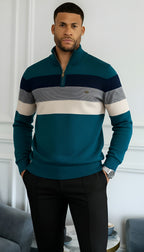 Gestreifter Herren-Pullover mit Stehkragen - Stylische Strickwaren