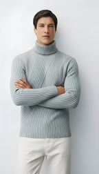Herren-Rippenstrickpullover mit Rollkragen - Pullover aus Wollmischung für Smart-Casual & Winterkleidung