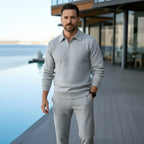 Polo a maniche lunghe da uomo - Quarter-Zip con motivo strutturato e colletto strutturato