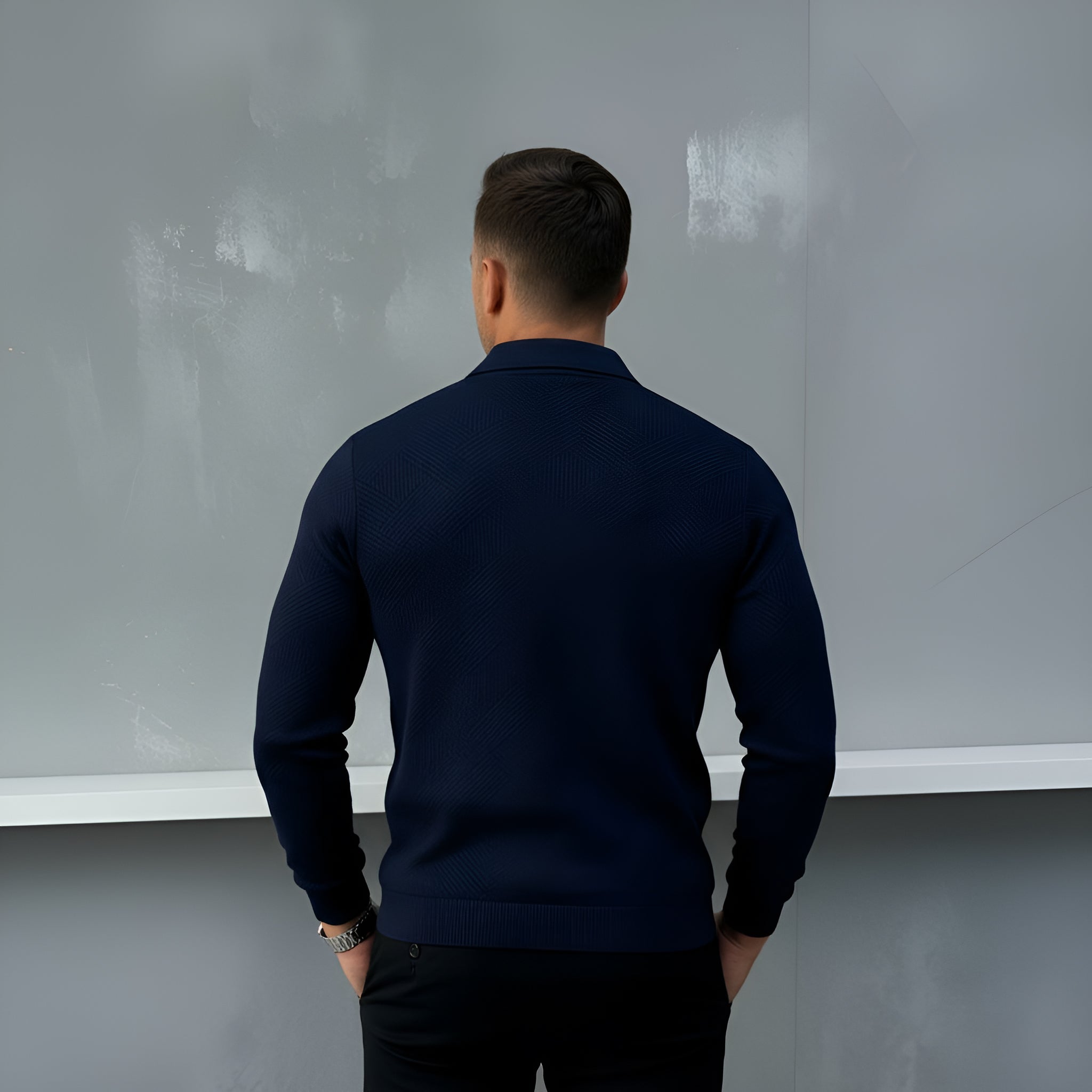 Polo à manches longues pour hommes - Quarter-Zip avec motif texturé et col structuré
