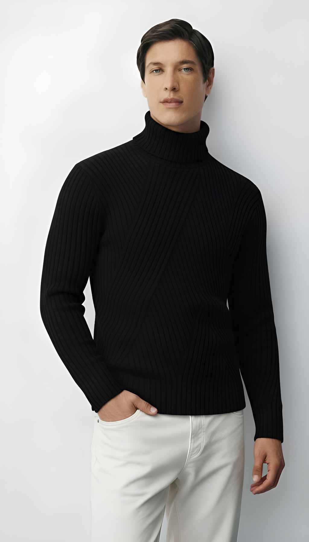 Herren-Rippenstrickpullover mit Rollkragen - Pullover aus Wollmischung für Smart-Casual & Winterkleidung