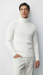 Herren-Rippenstrickpullover mit Rollkragen - Pullover aus Wollmischung für Smart-Casual & Winterkleidung