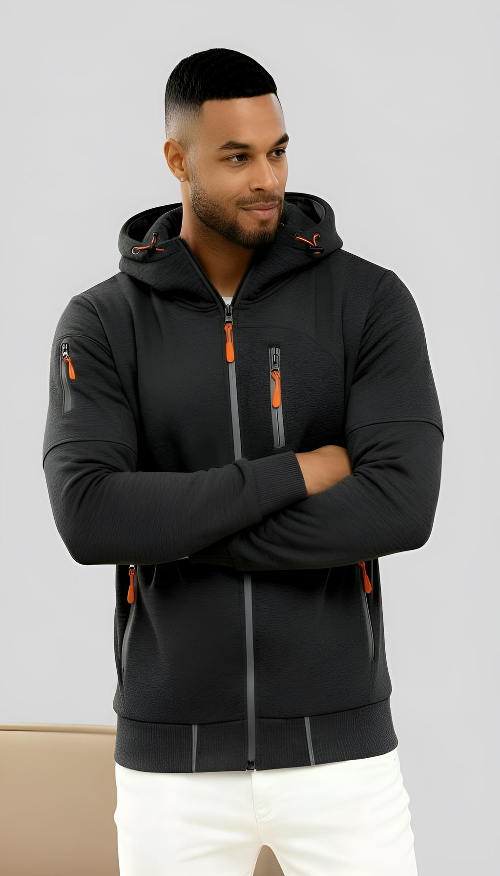 Chaqueta informal con capucha para hombre - Cortavientos ligero con cremallera para primavera y otoño al aire libre