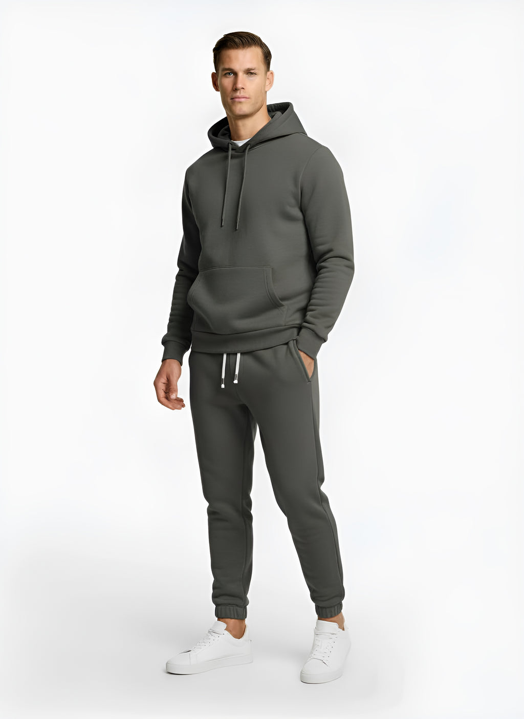 Conjunto de chándal para hombre – Sudadera con capucha y bolsillo canguro & pantalones jogger ajustados