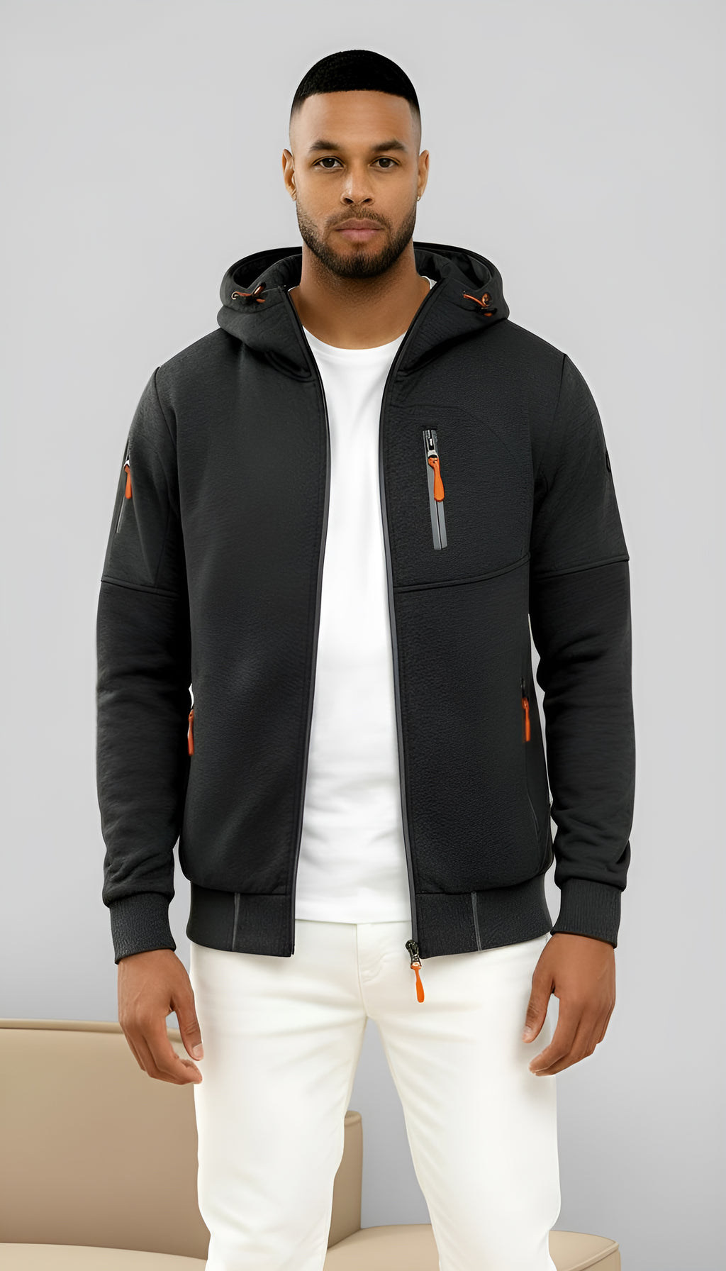 Chaqueta informal con capucha para hombre - Cortavientos ligero con cremallera para primavera y otoño al aire libre