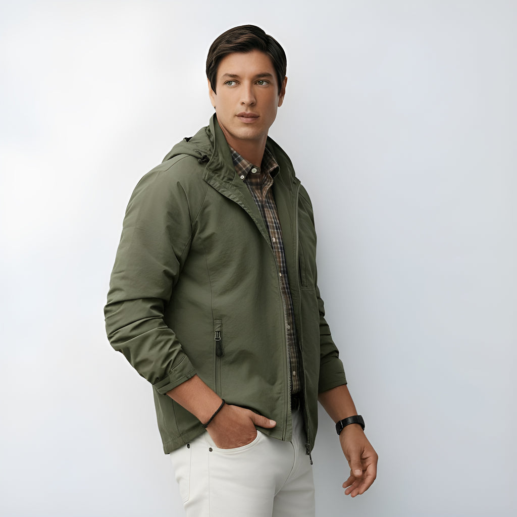 Leichte Herren-Kapuzenjacke - Windbreaker mit Reißverschluss für Freizeit und Outdoor-Kleidung