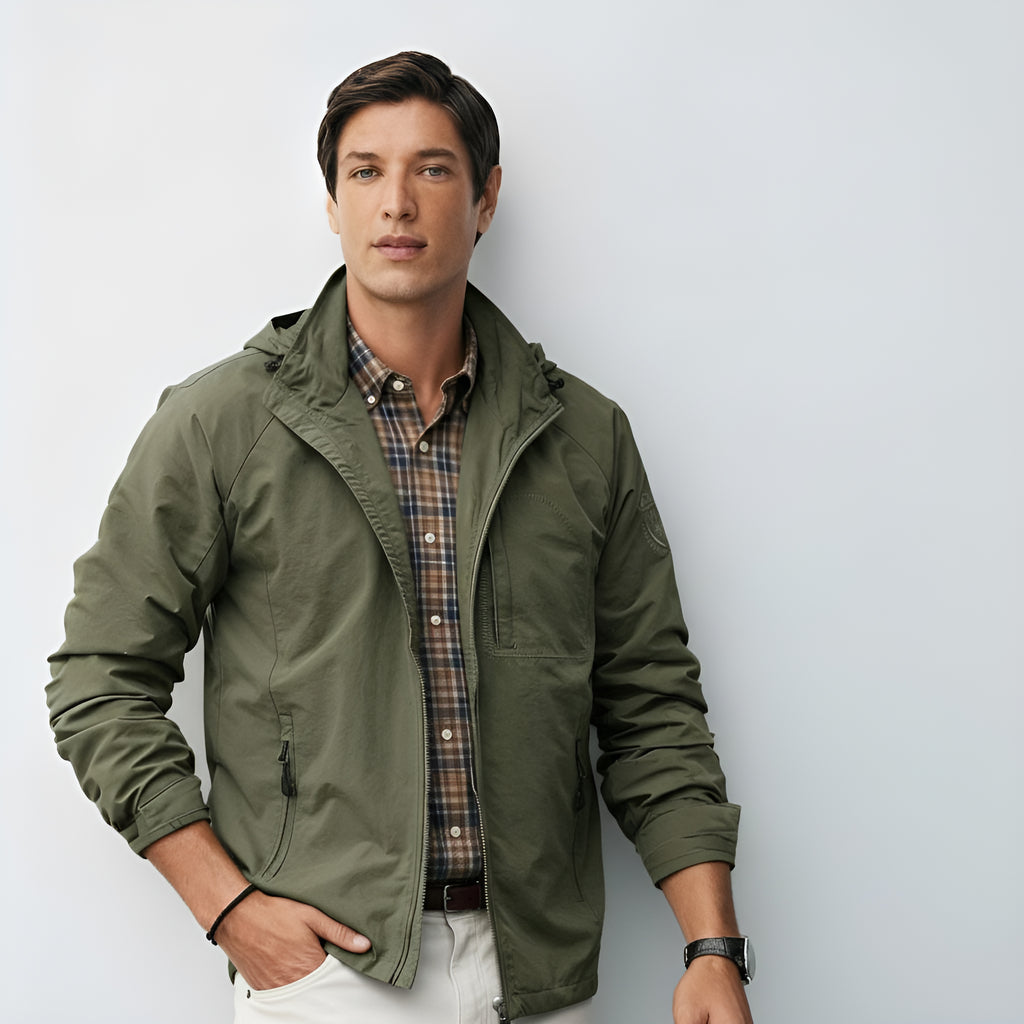 Leichte Herren-Kapuzenjacke - Windbreaker mit Reißverschluss für Freizeit und Outdoor-Kleidung