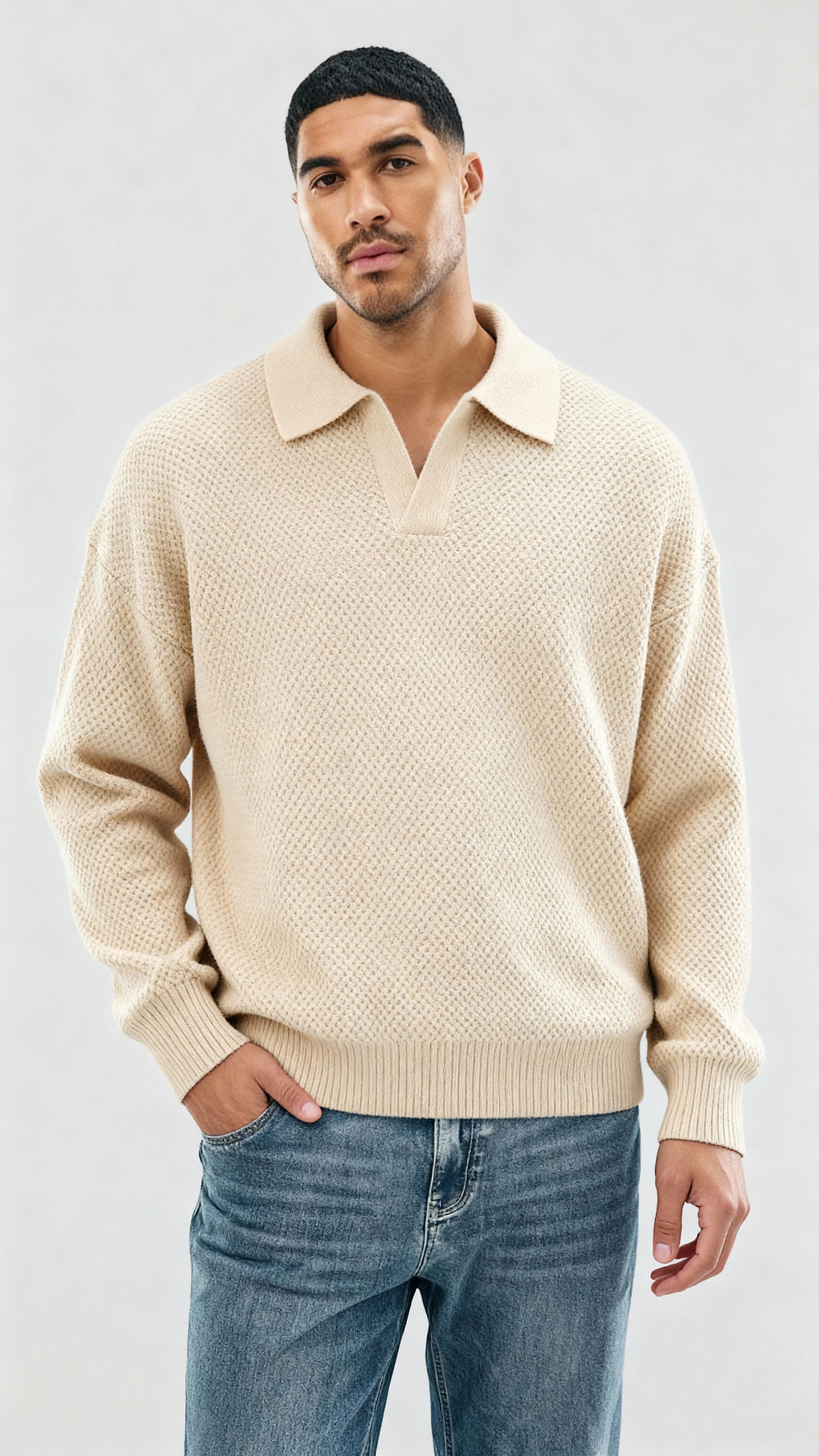 Polo de punto de manga larga - Hombre, corte holgado