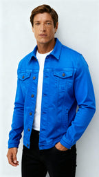 Chaqueta vaquera para hombre - Estilo vaquero clásico con botones en la parte delantera y bolsillos en el pecho para uso informal y elegante.