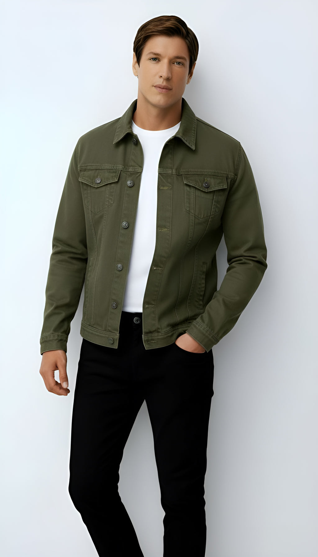 Chaqueta vaquera para hombre - Estilo vaquero clásico con botones en la parte delantera y bolsillos en el pecho para uso informal y elegante.