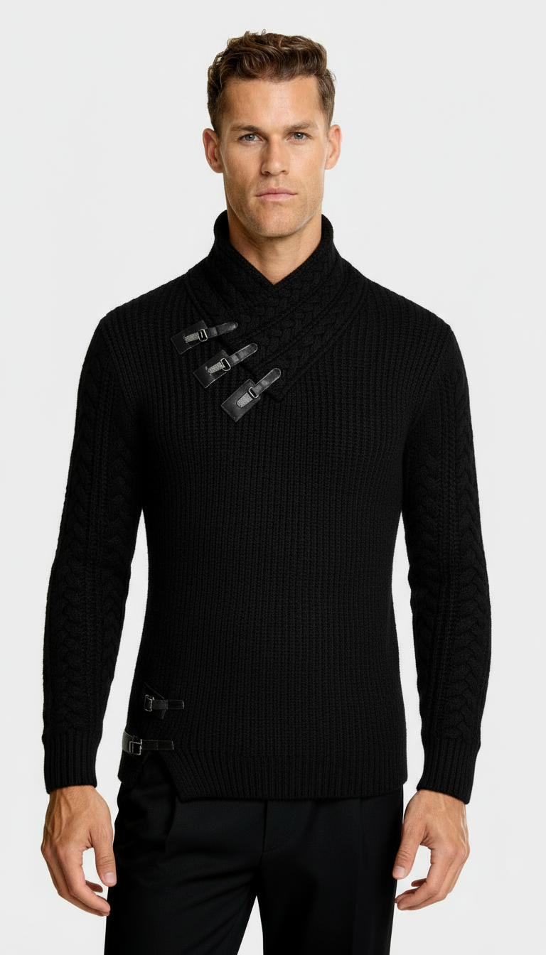 Pull col cheminée pour homme avec détails à bascule – Pull en maille texturée pour un style chic-décontracté