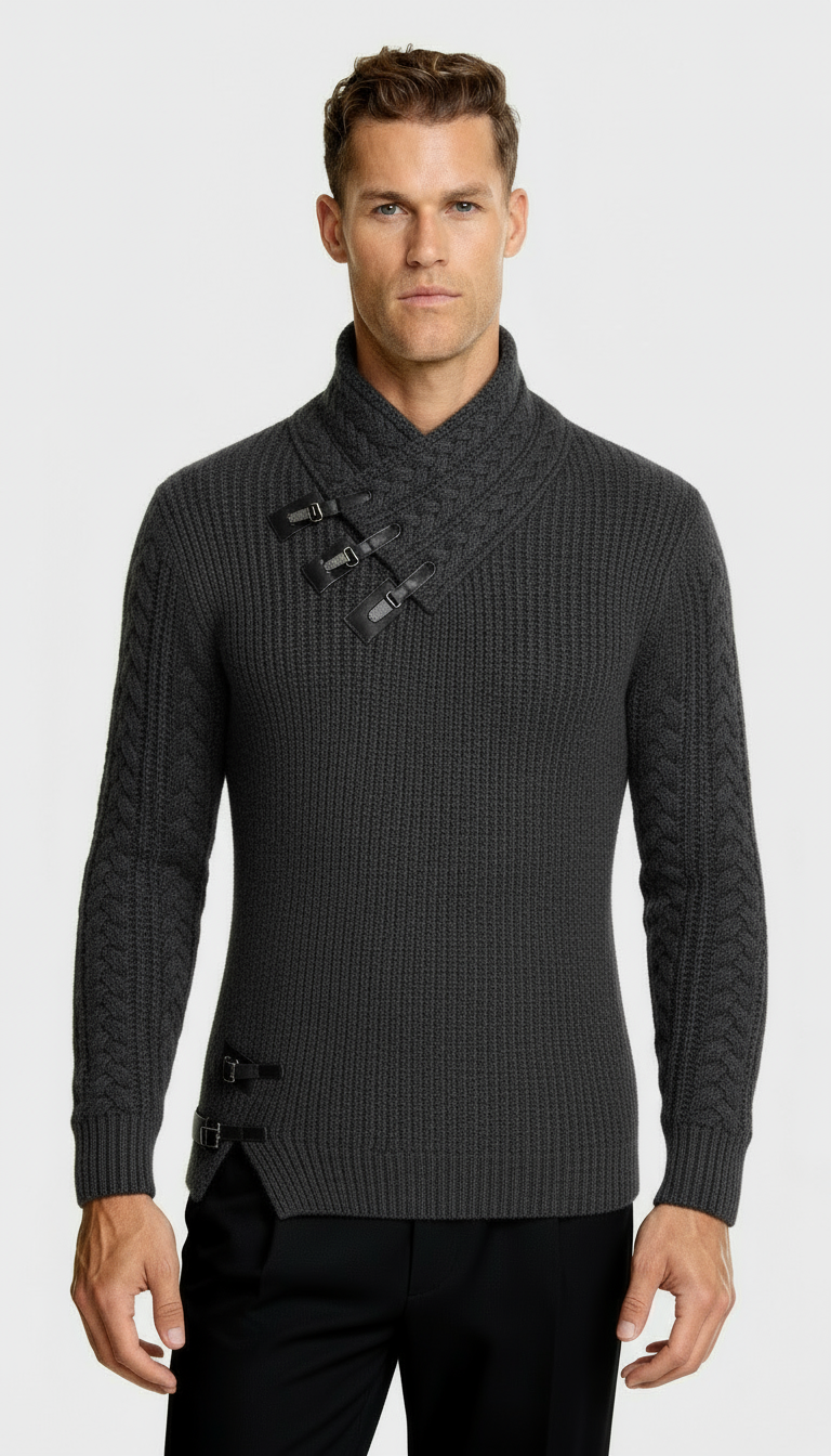 Pull col cheminée pour homme avec détails à bascule – Pull en maille texturée pour un style chic-décontracté