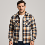 Gesteppte Flanell-Hemdjacke für Herren - kariertes Überhemd mit Druckknöpfen und Brusttaschen für Herbst und Winter