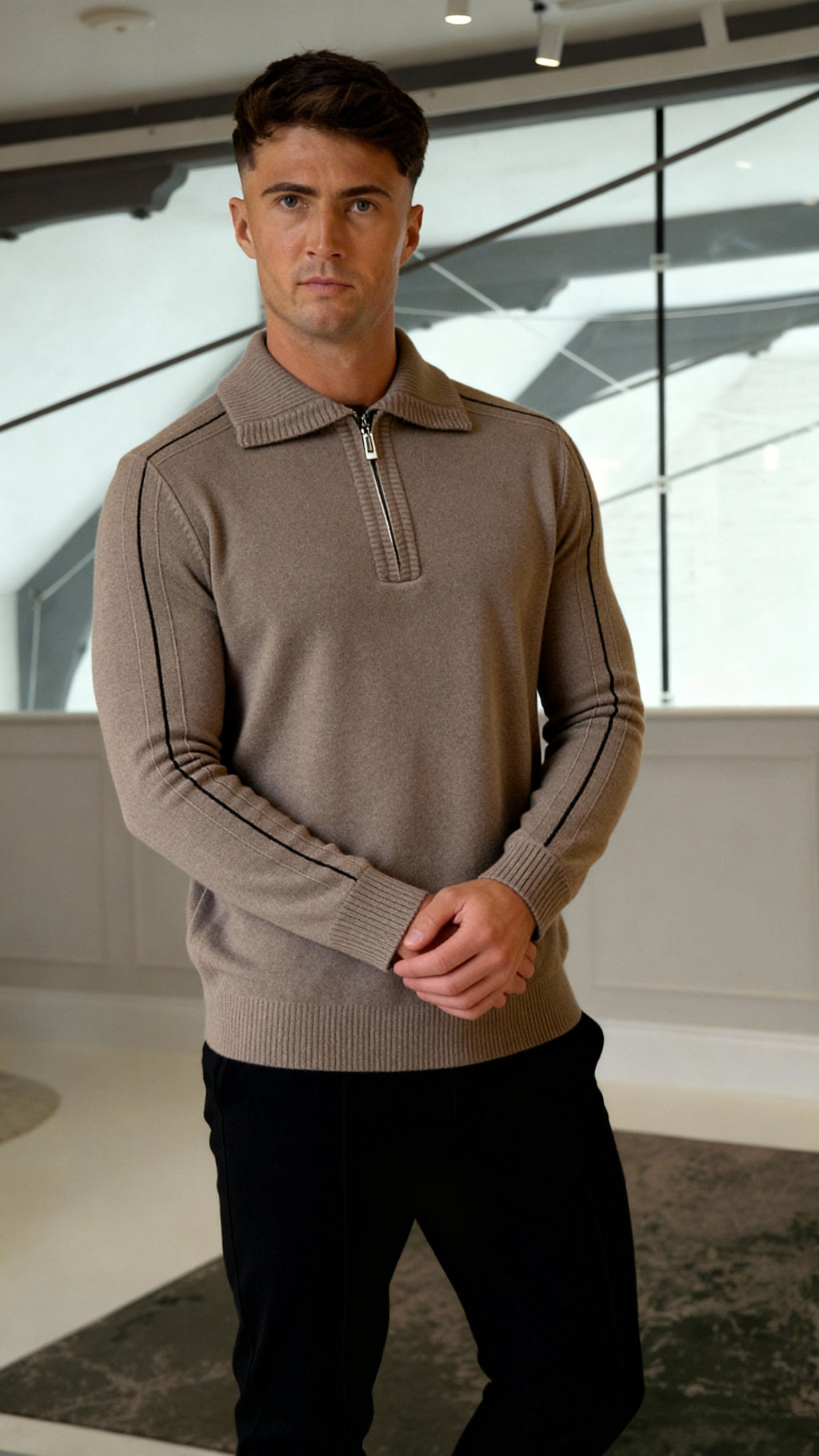 Elliot - Polo de manga larga de punto con cremallera en el cuello