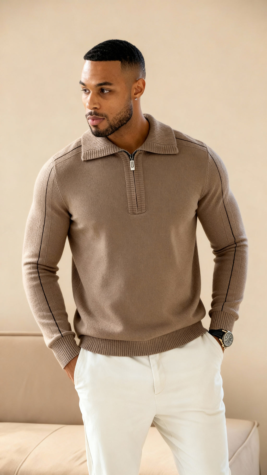 Elliot - Polo de manga larga de punto con cremallera en el cuello