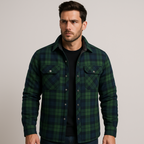 Gesteppte Flanell-Hemdjacke für Herren - kariertes Überhemd mit Druckknöpfen und Brusttaschen für Herbst und Winter