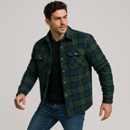 Gesteppte Flanell-Hemdjacke für Herren - kariertes Überhemd mit Druckknöpfen und Brusttaschen für Herbst und Winter