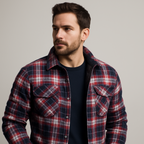 Gesteppte Flanell-Hemdjacke für Herren - kariertes Überhemd mit Druckknöpfen und Brusttaschen für Herbst und Winter
