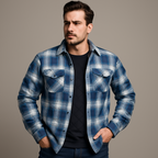 Gesteppte Flanell-Hemdjacke für Herren - kariertes Überhemd mit Druckknöpfen und Brusttaschen für Herbst und Winter