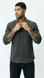 Camisa Utilitaria de Hombre - Cuello Clásico Abotonada con Bolsillos de Solapa | Ropa de Trabajo Casual Inteligente con Textura