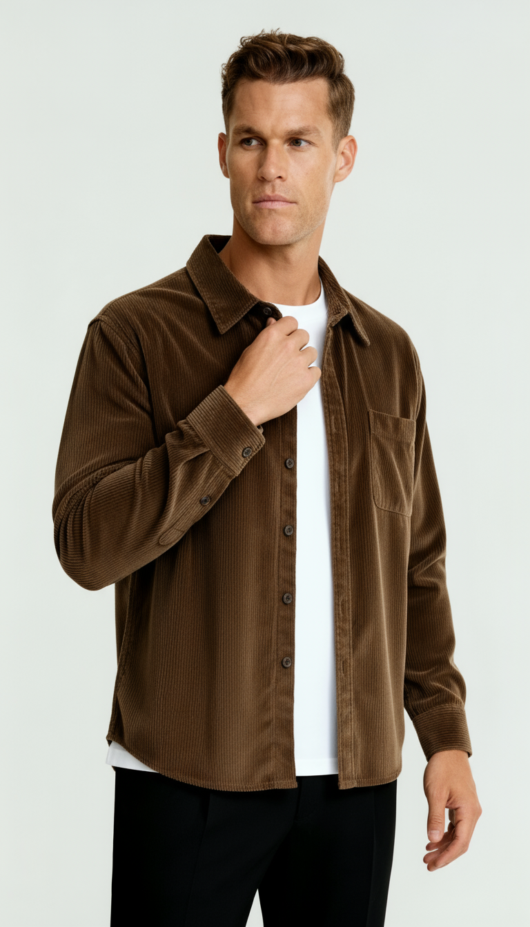 Men’s Long Sleeve Overshirt with Button Fastening & Chest Pocket