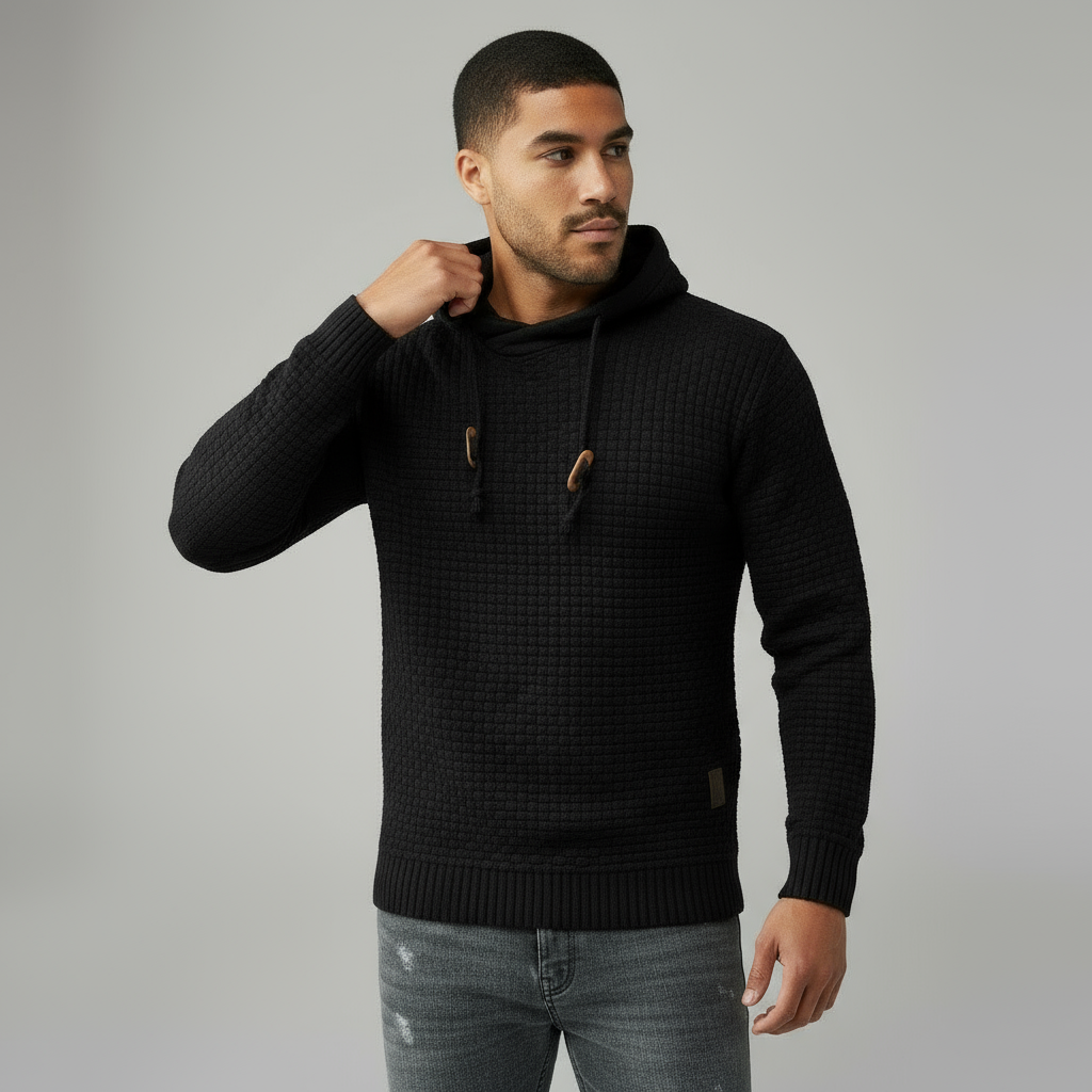 Herren Strick-Hoodie mit Struktur - Verstellbare Kordelkapuze & Gerippte Abschlüsse