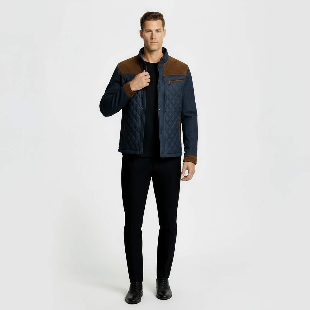 Veste matelassée pour homme avec col montant et fermeture éclair intégrale – Vêtement d’extérieur léger et rembourré pour un confort décontracté